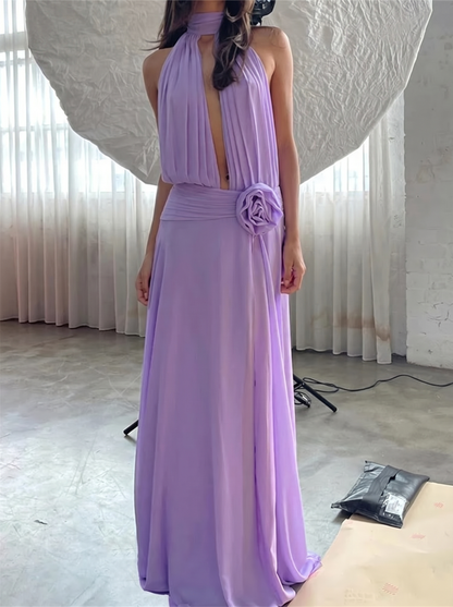 Liliana Halter Drape Wedding Guest Maxi Dress