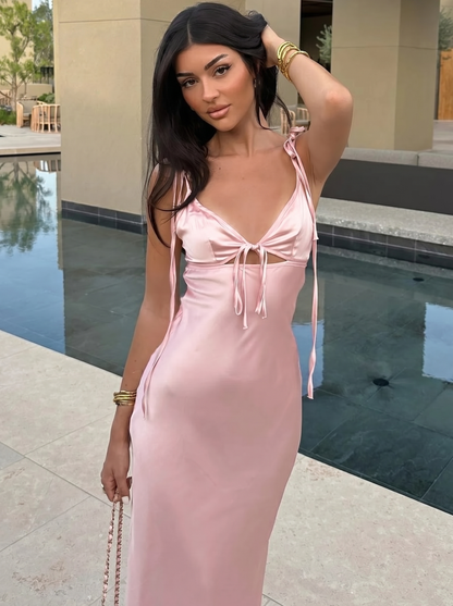 Esme Satin Cowl Neck Wedding Guest Midi Dress