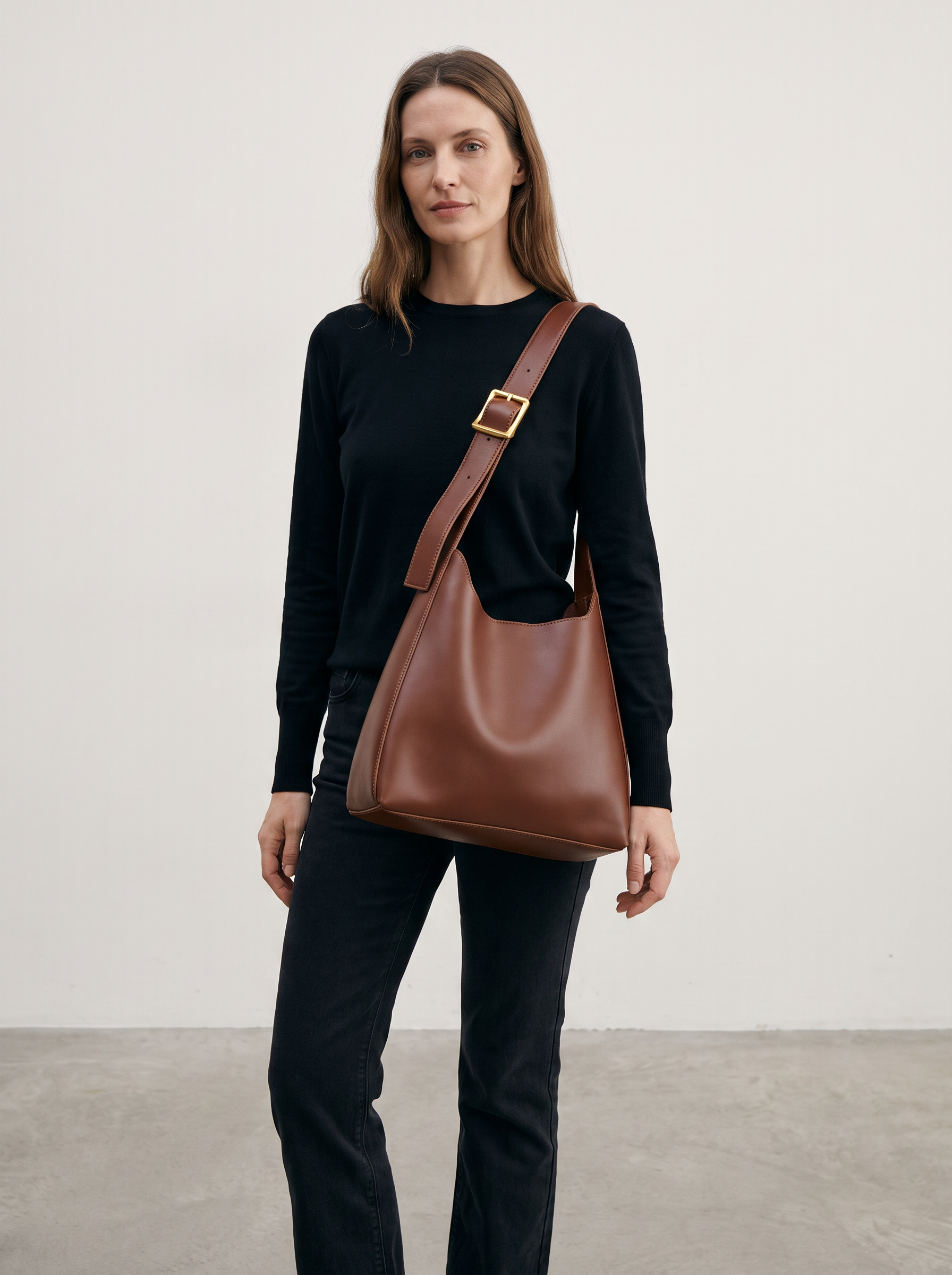 Verena Women's Vegan Leather Minimalist Shoulder Bag, Bucket Tote Bag