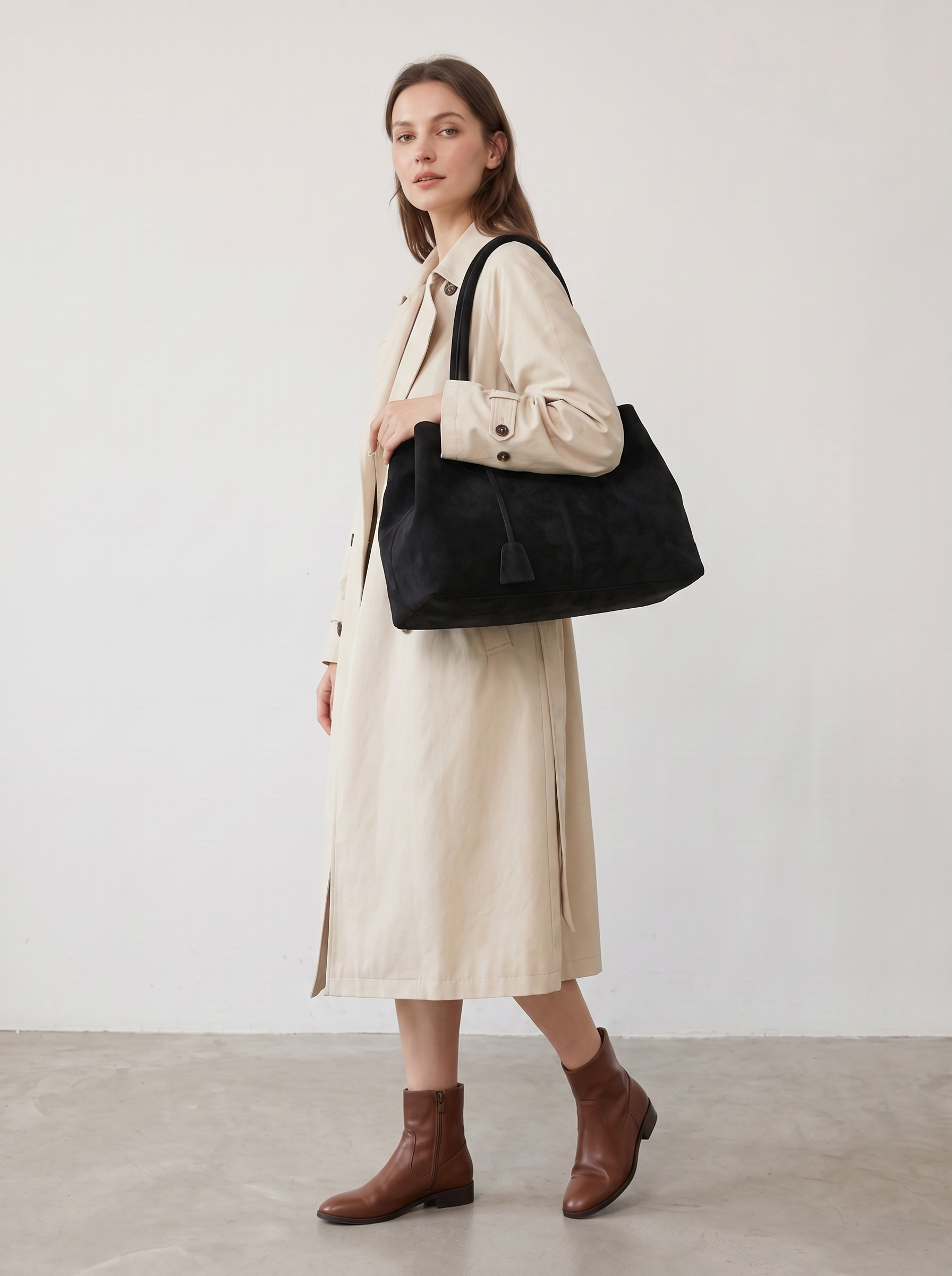 Ismay Women's Vegan Suede Tote Bag, Large Minimalist Shoulder Bag