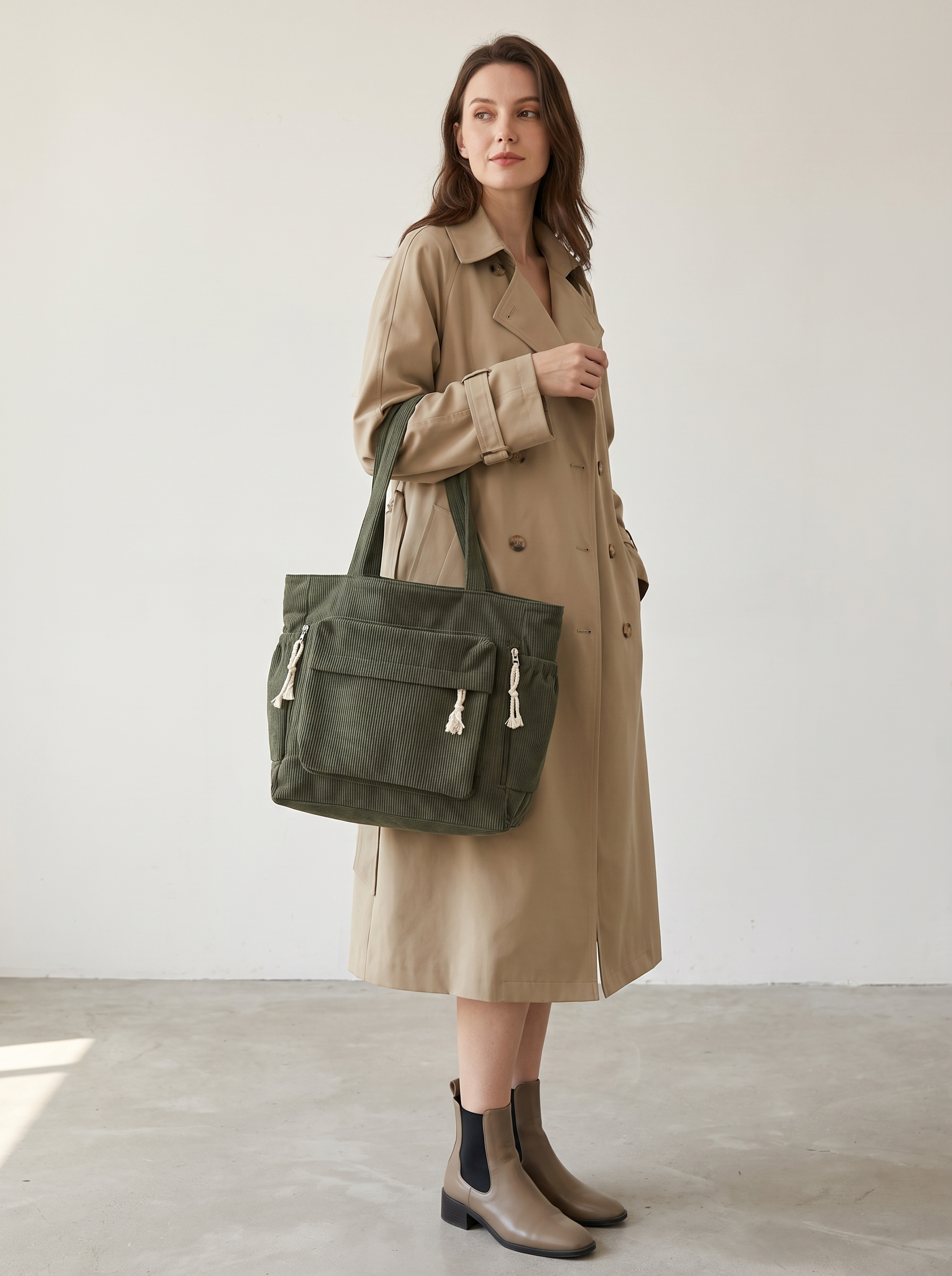 Cecily Women's Corduroy Tote Bag, Large Autumn Shoulder Bag