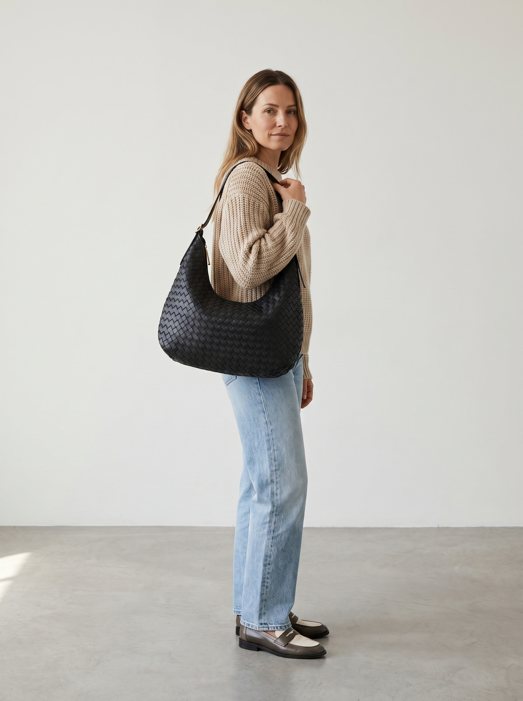 Una Women's Woven Leather Tote Bag, Large Work Bag