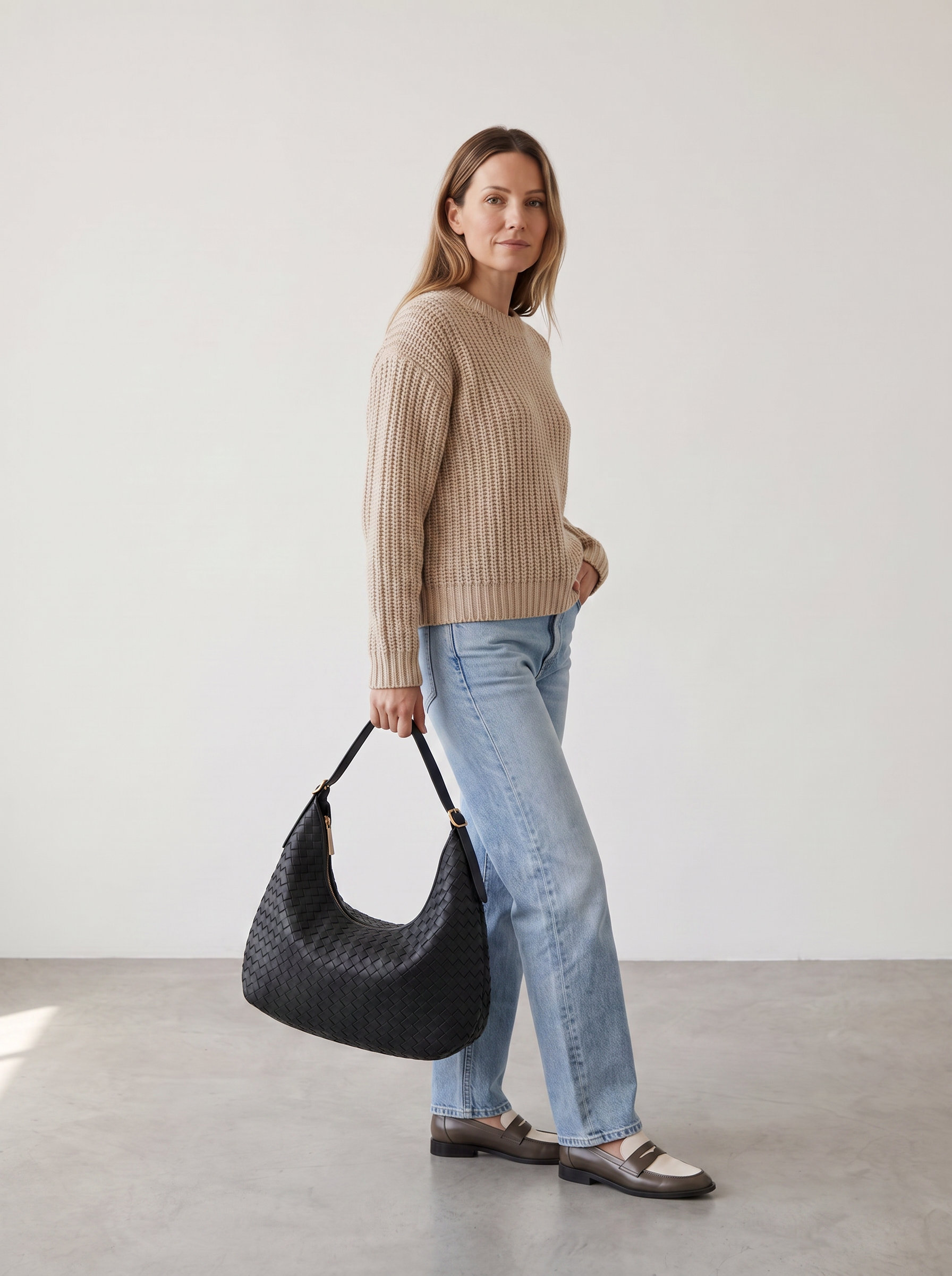 Una Women's Woven Leather Tote Bag, Large Work Bag