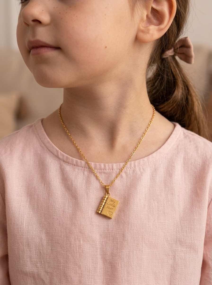 Juliet My Little Star Girls' Engraved Locket Necklace
