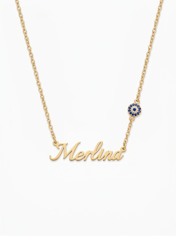 Evangeline Women's Custom Name Necklace with Evil Eye