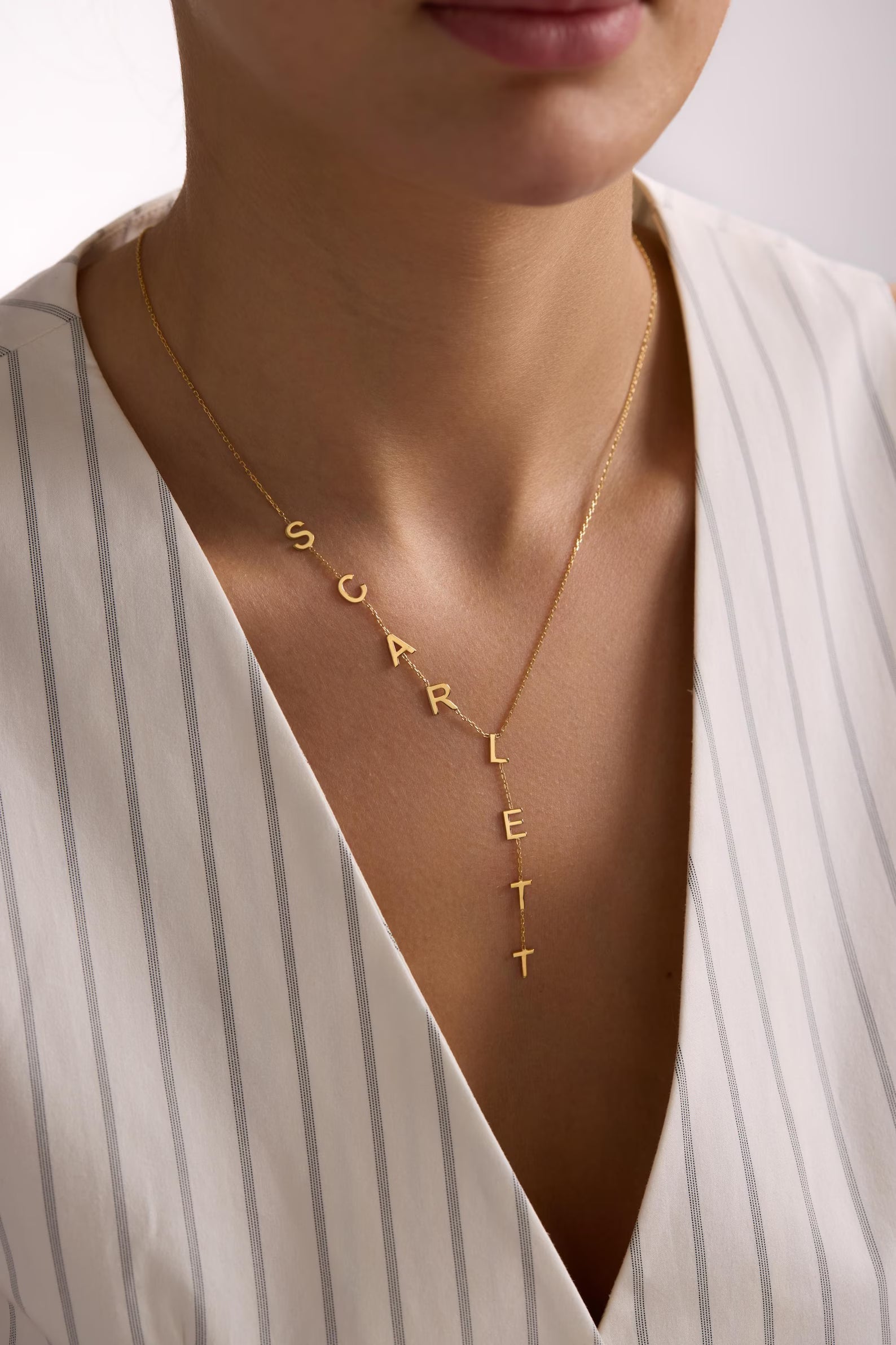 Sienna Women's Vertical Name Necklace, Personalized Letter Drop Necklace