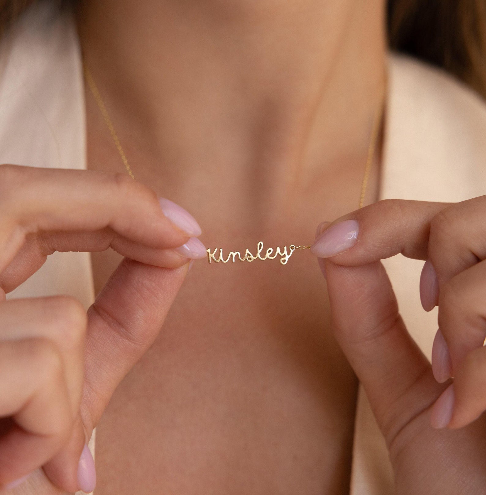 Maisie Women's Gold & Silver-Tone Personalized Name Necklace, Cursive Script Necklace