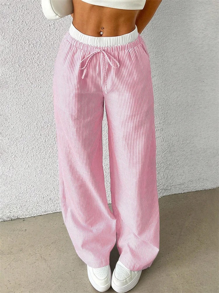 Maelle Striped Drawstring Wide Leg Women's Pants