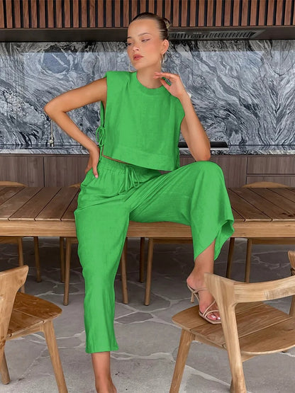 Althea Linen Crop Top & Wide Leg Co-Ord Set