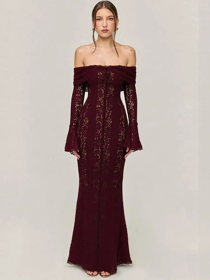 Valeria Off Shoulder Lace Wedding Guest Maxi Dress