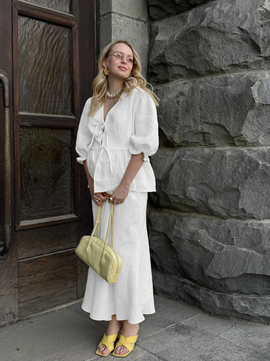 Aurielle Puff Sleeve Cotton Summer Two Piece Set