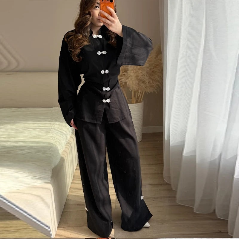 Elvira Mandarin Collar Linen Co-Ord Set