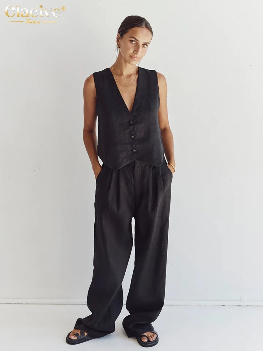 Viviana Linen Vest & Wide Leg Co-Ord Set
