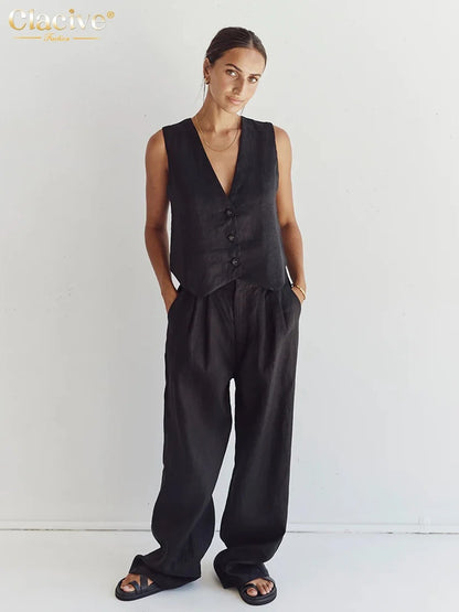 Viviana Linen Vest & Wide Leg Co-Ord Set