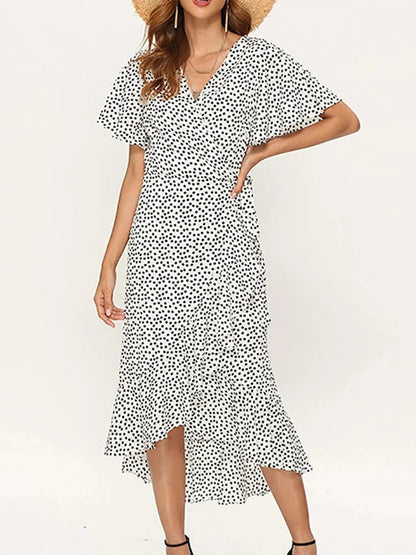 Mireya Polka Dot Wrap Chiffon Midi Dress