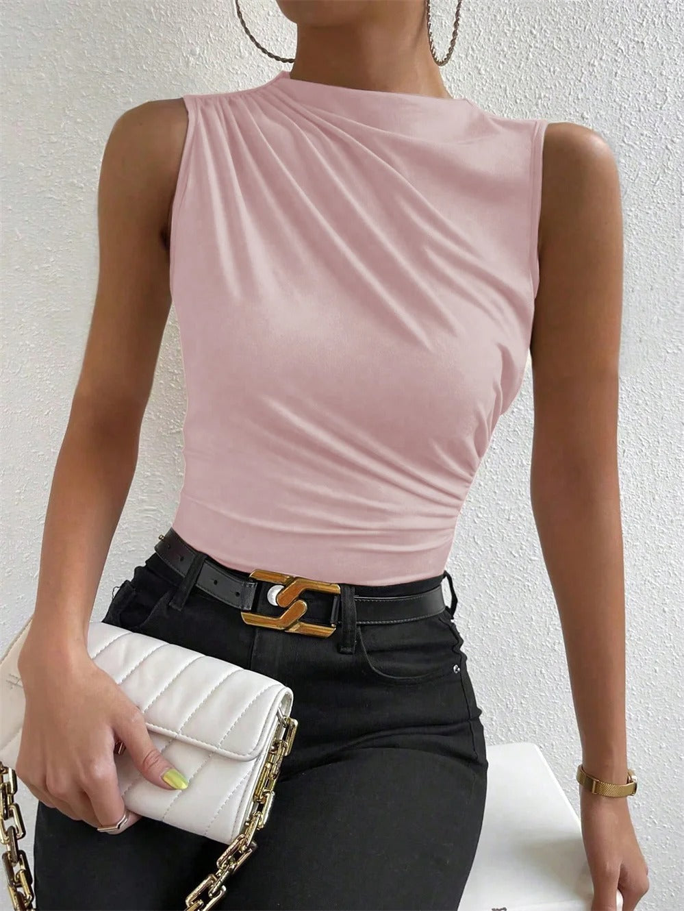 Cataleya Ruched Mock Neck Ladies Summer Top