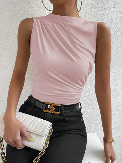 Cataleya Ruched Mock Neck Ladies Summer Top