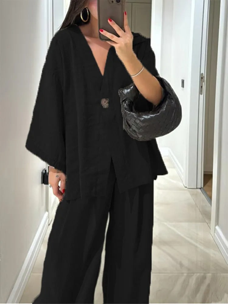 Camilla Tie Front Linen Lounge Co-Ord Set