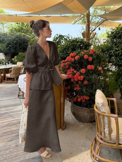 Aurielle Puff Sleeve Cotton Summer Two Piece Set