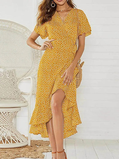 Mireya Polka Dot Wrap Chiffon Midi Dress