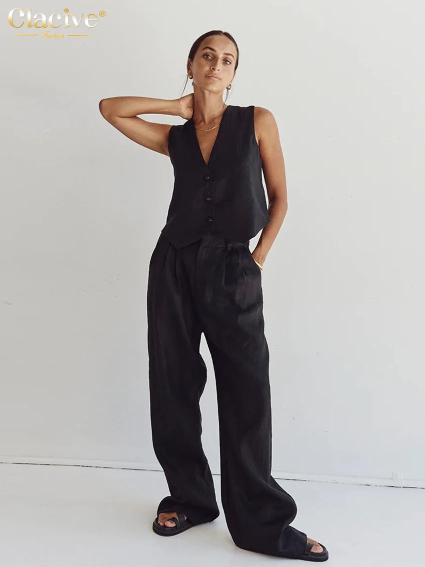 Viviana Linen Vest & Wide Leg Co-Ord Set