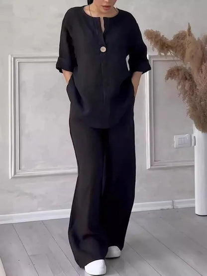 Faye Relaxed Linen Shirt & Wide Leg Co-Ord Set