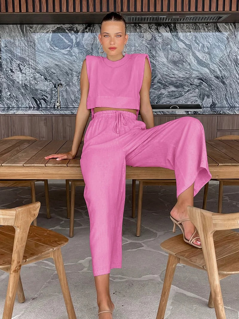 Althea Linen Crop Top & Wide Leg Co-Ord Set