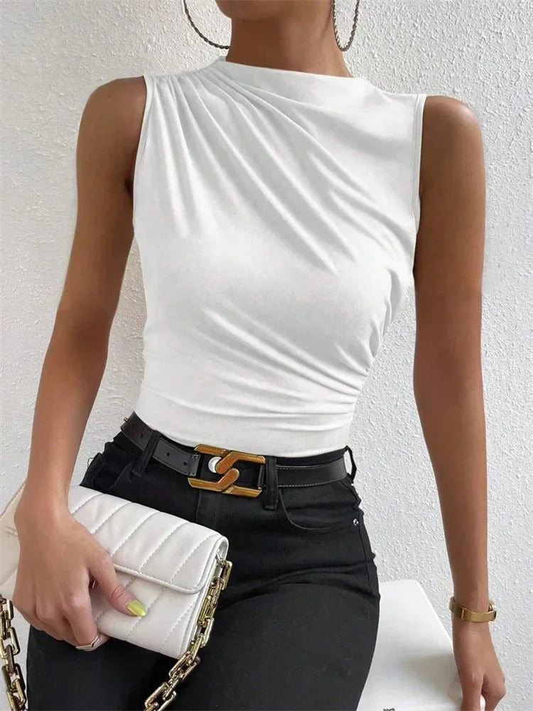 Cataleya Ruched Mock Neck Ladies Summer Top