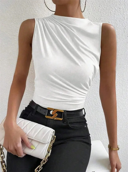 Cataleya Ruched Mock Neck Ladies Summer Top