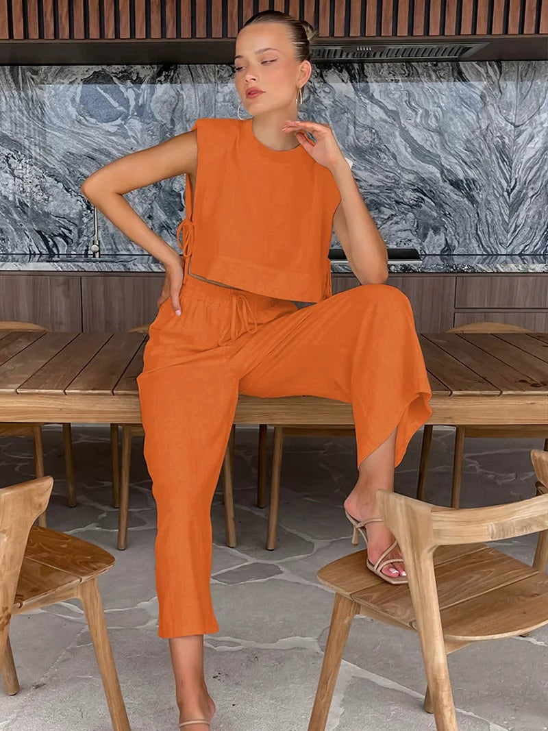 Althea Linen Crop Top & Wide Leg Co-Ord Set