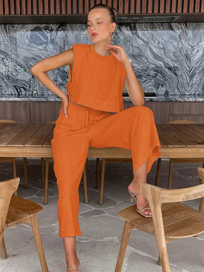 Althea Linen Crop Top & Wide Leg Co-Ord Set