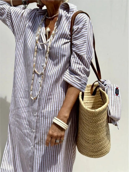 Nerine Striped Button Front Shirt Midi Dress