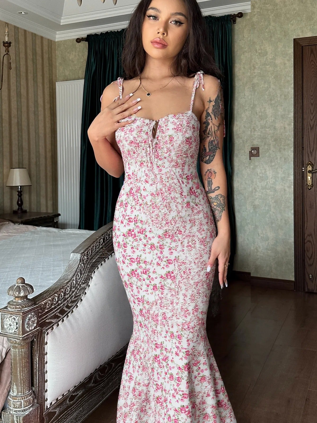 Anastasia Floral Bodycon Wedding Guest Maxi Dress