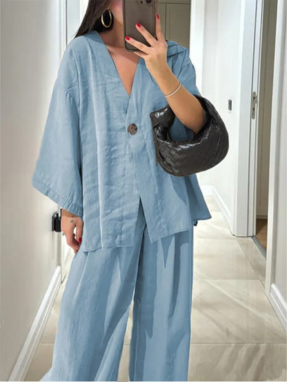 Camilla Tie Front Linen Lounge Co-Ord Set