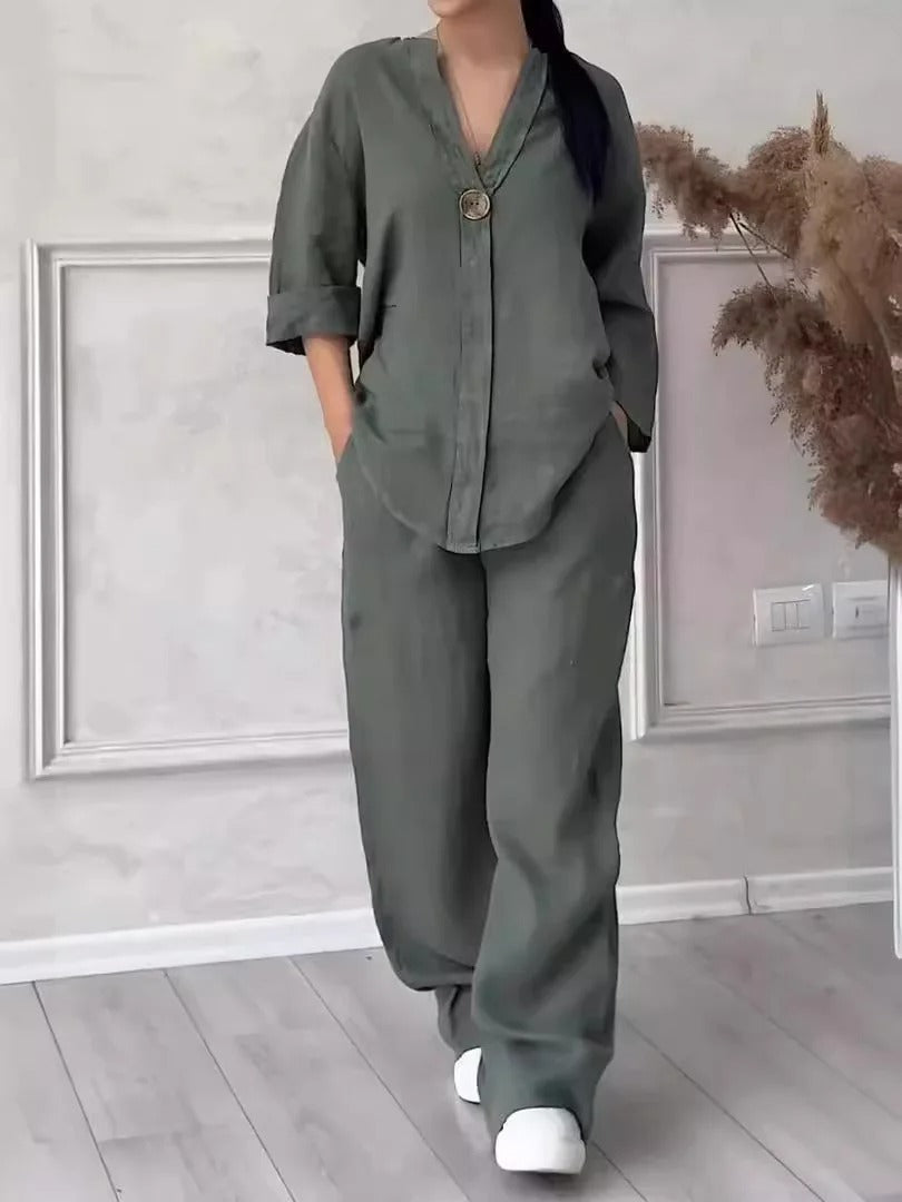 Faye Relaxed Linen Shirt & Wide Leg Co-Ord Set