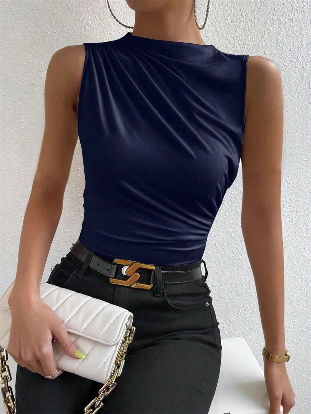 Cataleya Ruched Mock Neck Ladies Summer Top