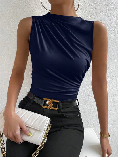 Cataleya Ruched Mock Neck Ladies Summer Top