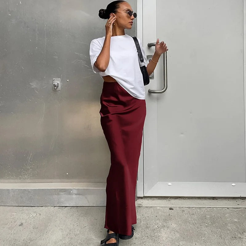 Freya Satin High Waist Maxi Skirt