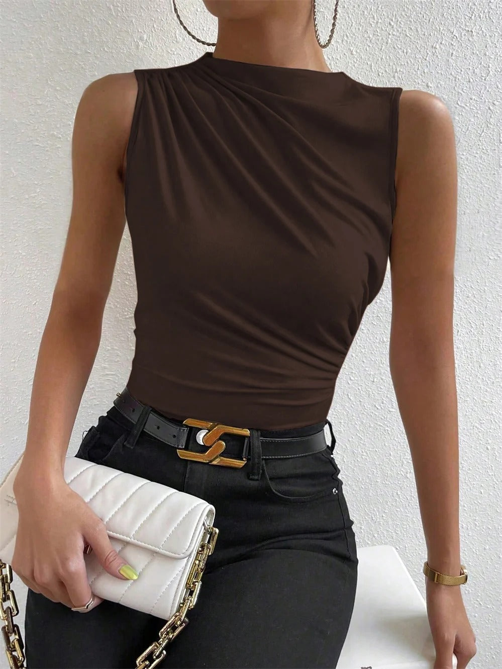 Cataleya Ruched Mock Neck Ladies Summer Top