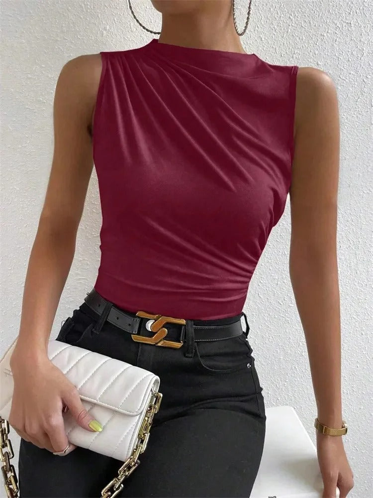 Cataleya Ruched Mock Neck Ladies Summer Top