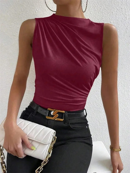 Cataleya Ruched Mock Neck Ladies Summer Top