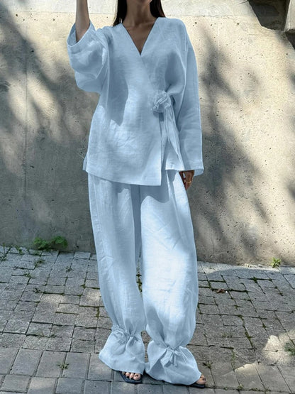 Camilla Tie Front Linen Lounge Co-Ord Set