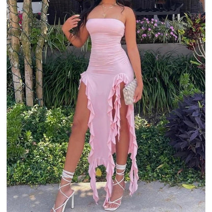 Cosima Strapless Ruffle Vacation Maxi Dress