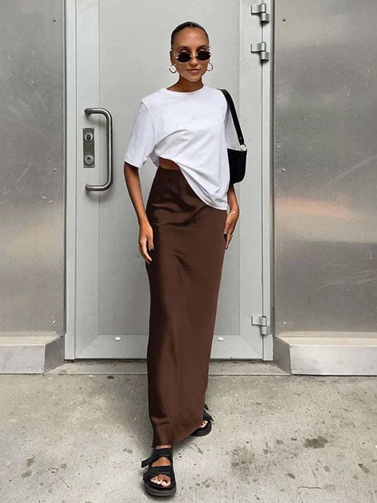 Freya Satin High Waist Maxi Skirt