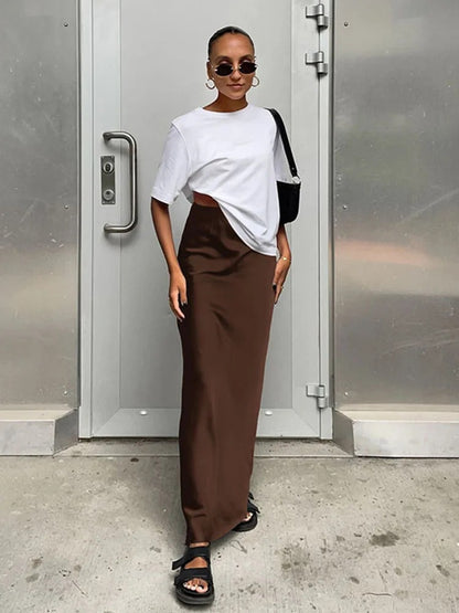 Freya Satin High Waist Maxi Skirt