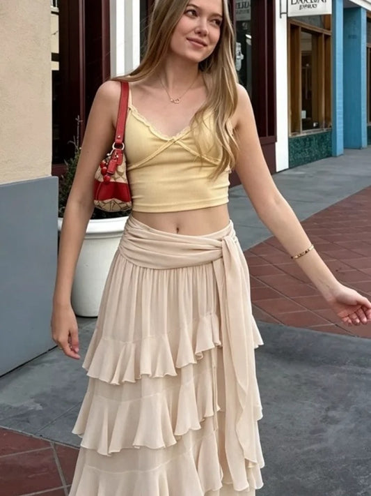 Hestia Tiered Ruffle Chiffon Maxi Skirt
