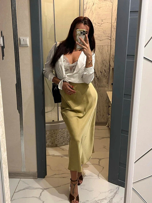 Ismeria Satin High Waist Maxi Skirt