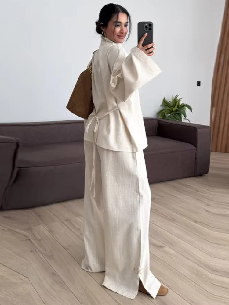 Elvira Mandarin Collar Linen Co-Ord Set