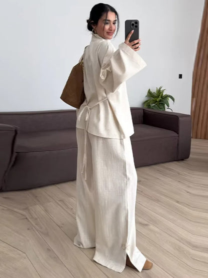 Elvira Mandarin Collar Linen Co-Ord Set