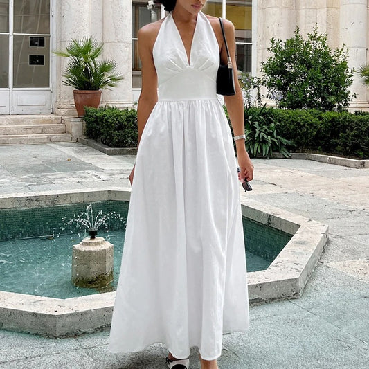 Celine Halter Neck Cotton Summer Maxi Dress